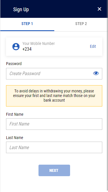 BetKing registration form