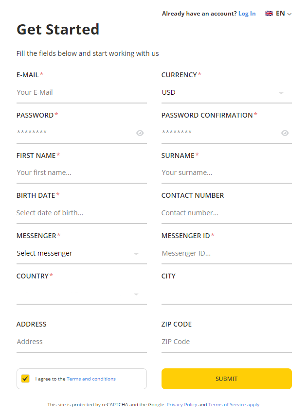 Betwinner Affiliate Program Application Form