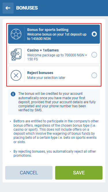 Welcome bonuses 1xbet