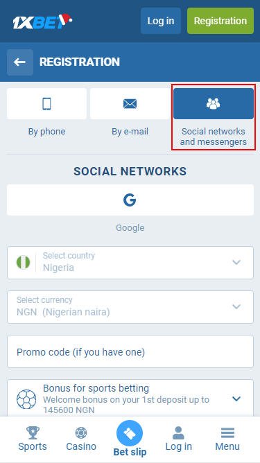 Registration via social networks and messengers