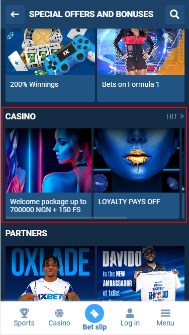 Opportunities of 1xbet loyalty program. Casino