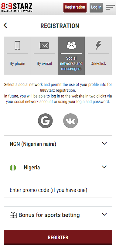 Social networks registration