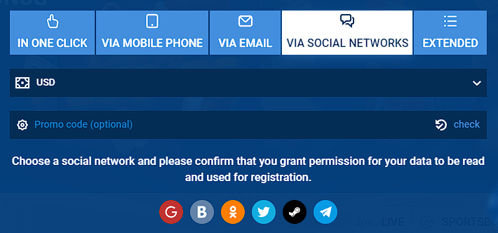 Registration via social networks