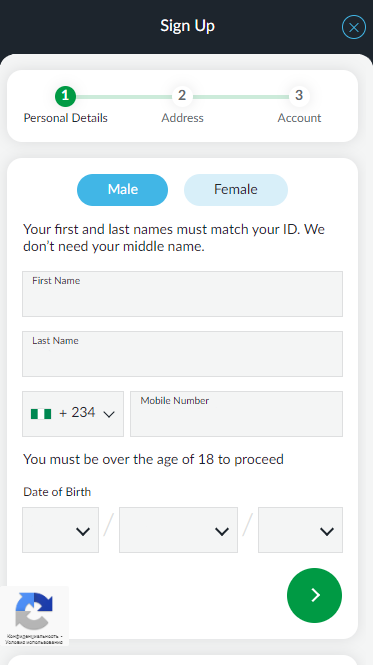 Registration in the BetVictor app: personal details