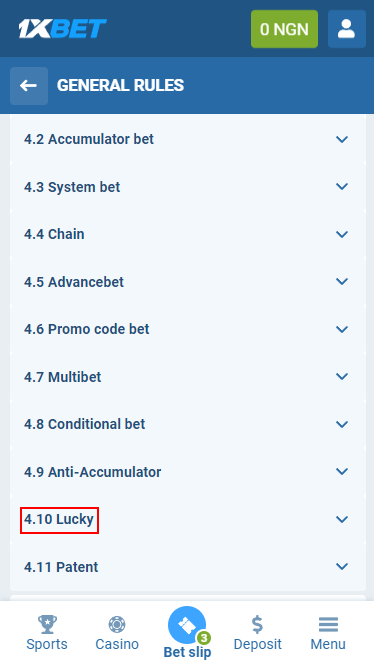 Details of the Lucky bet on 1xbet