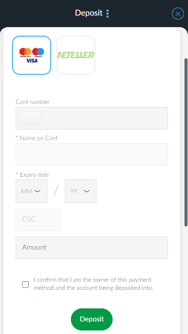 Deposit to BetVictor by bank card