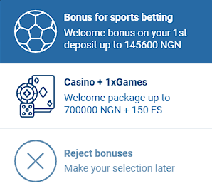 Bonuses selection 1xbet