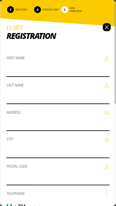 Registration in LV Bet. Personal Form