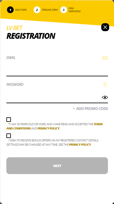 Registration in LV Bet. Basic Form.