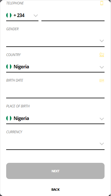 Registration in LV Bet. Personal Form