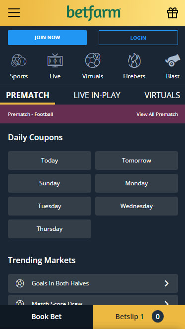 Betfarm mobile version