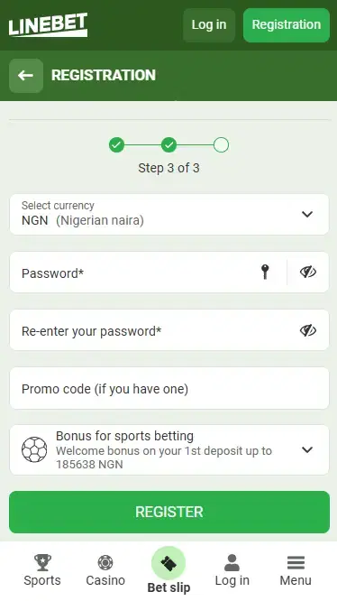 Linebet Registration via Email Step 3