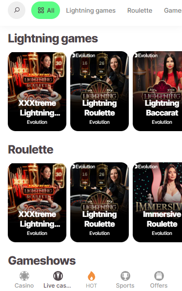 Roulette, poker and other live casino games