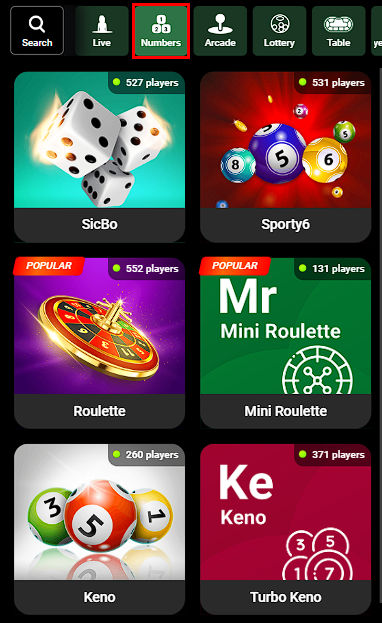 Numbers games in SportyBet