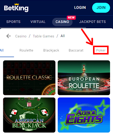 How to find Poker at BetKing