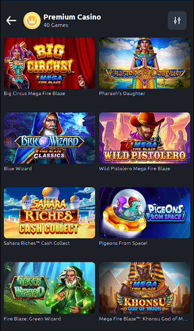 Premium Casino category games on Betano