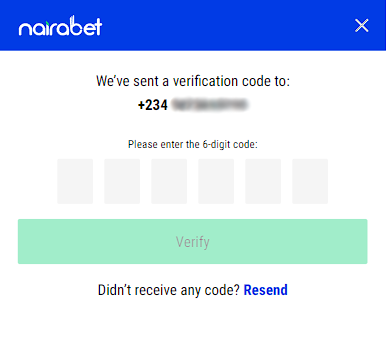 Account confirmation on Nairabet website