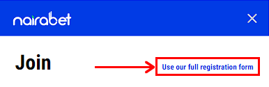 Full registration form on Nairabet