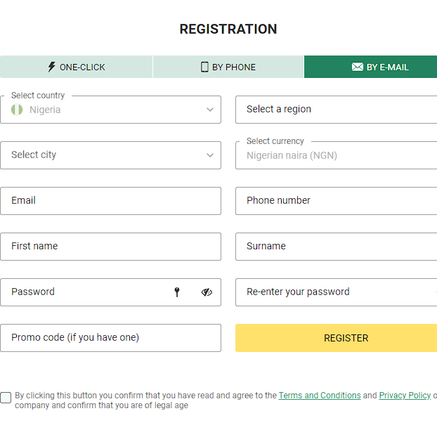 BetWinner registration