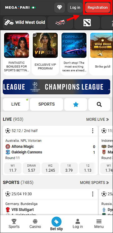 Megapari mobile registration page