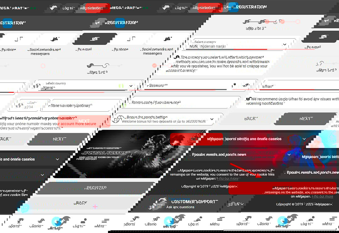 Megapari mobile registration page