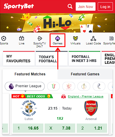 Games on SportyBet website