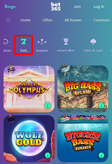 Slots category on Bingo Bet365