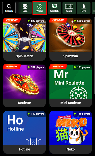 Wheel games in SportyBet