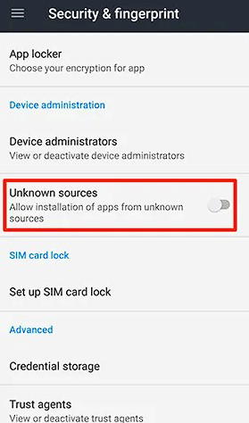 Allow installation of apps from unknown sources on Android