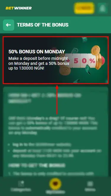 Betwinner Monday 50% Bonus