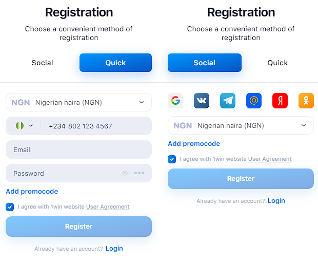 1win registration