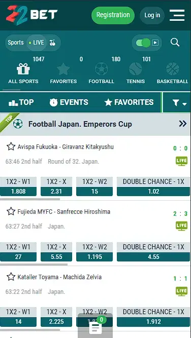 22bet live betting