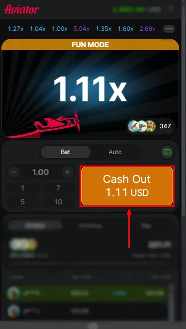 888Starz Aviator Cash Out Button