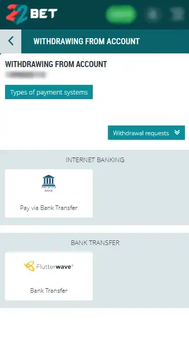 22Bet Withdraw Page