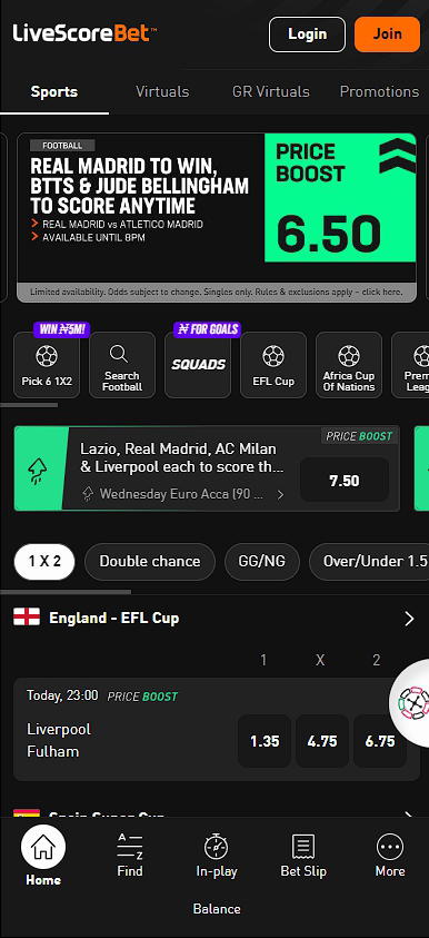 LiveScore Bet mobile version