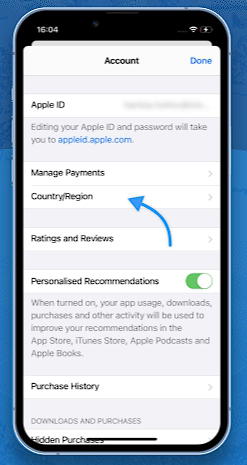 App Srote settings country/region