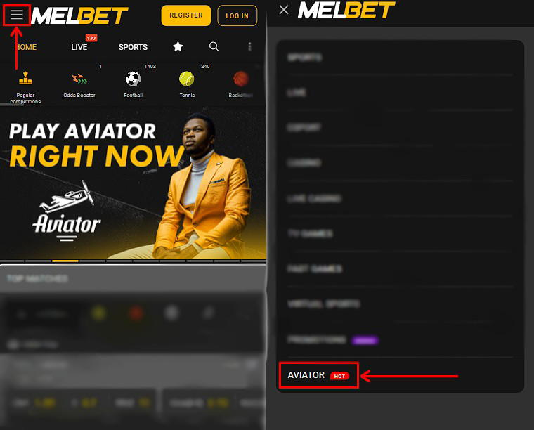 Aviator game at Melbet website