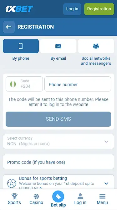 1xbet registration