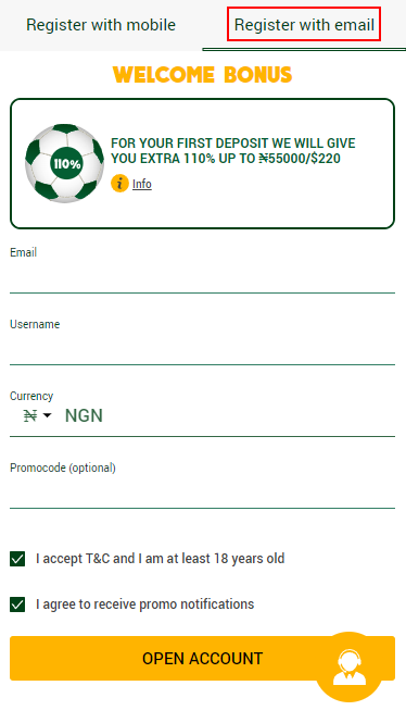 Registration on Wazobet with e-mail