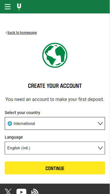 The first step of registration at Unibet