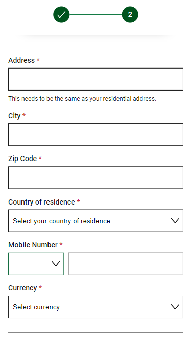 The foutrh step of registration at Unibet