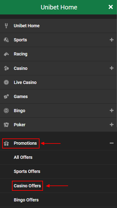 Unibet Bonus Section