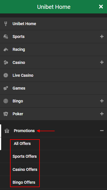 Unibet Bonus Categories