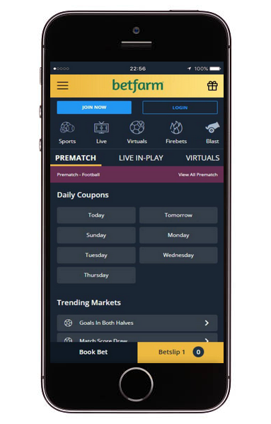 Betfarm mobile app on iOS