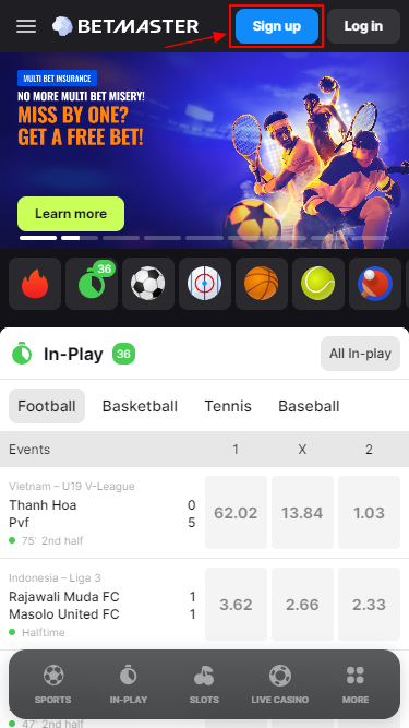 Betmaster Sign up button 