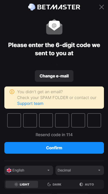 Entering the registration confirmation code