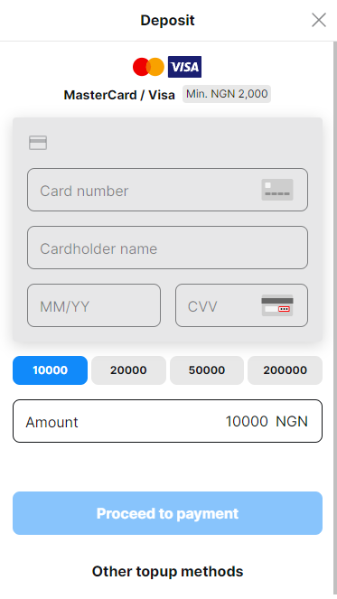 Deposit to Betmaster by bank cards