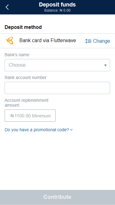 Deposit with Bank card via Flutterwave