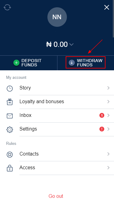 Withdraw funds" button in the Marathonbet app