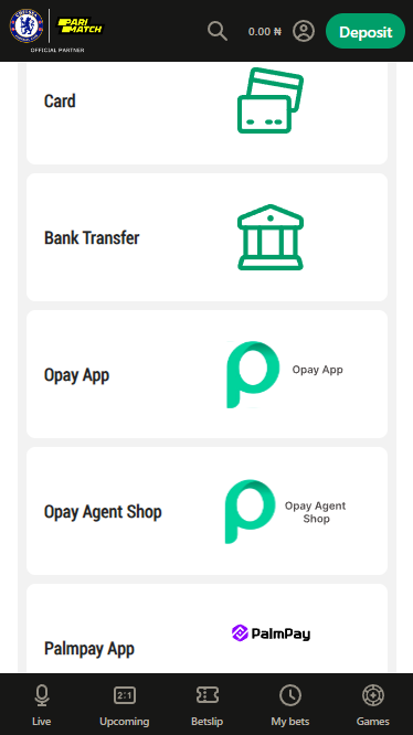 PariMatch deposit methods